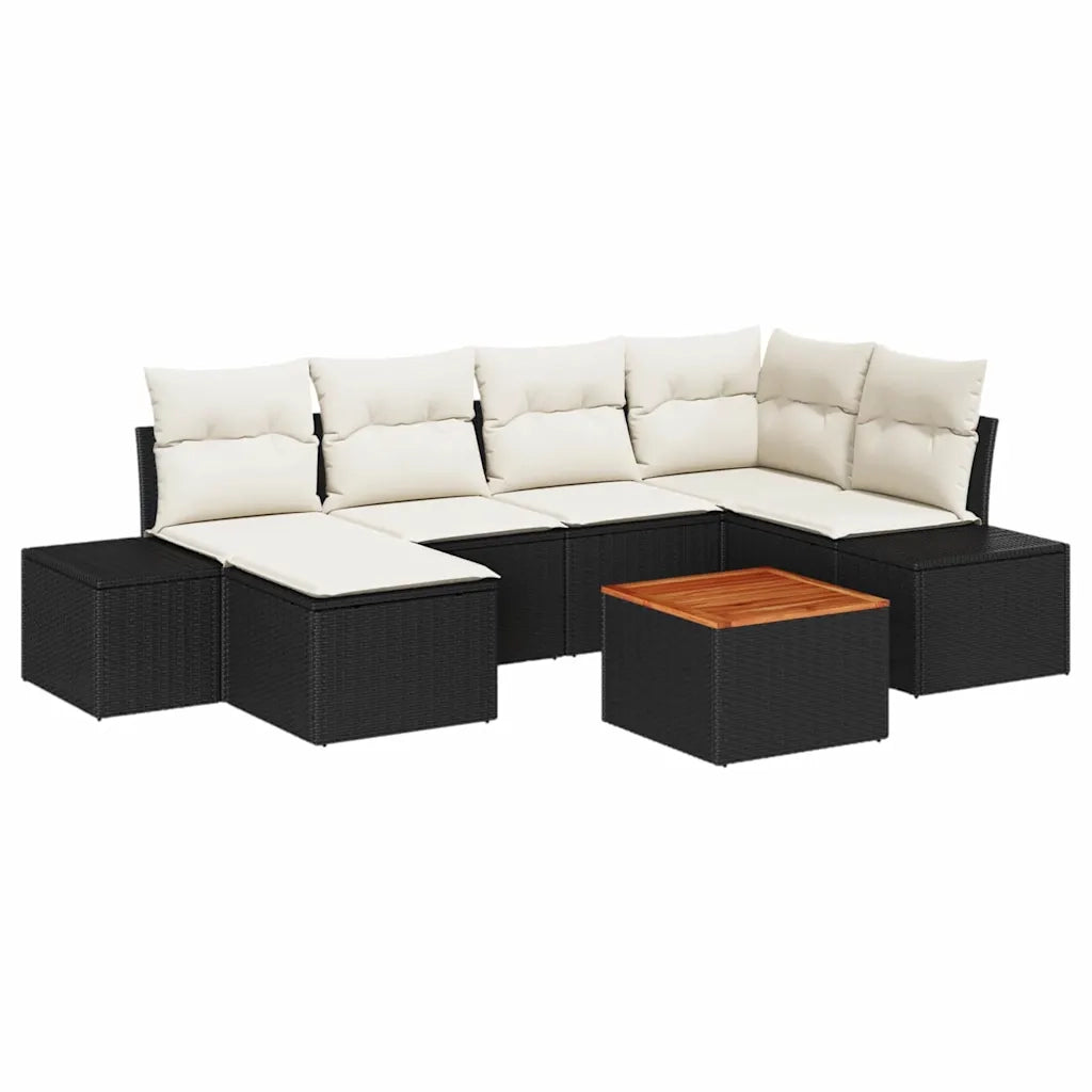 Set Divano da Giardino 7 pcs Nero e bianco