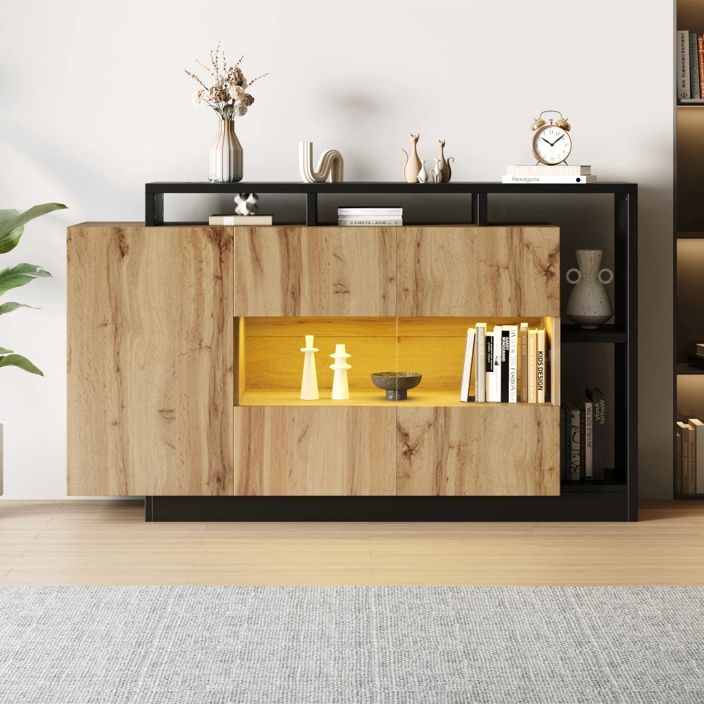 Credenza LED moderna - Zephmum - MDF legno naturale, controllo Bluetooth