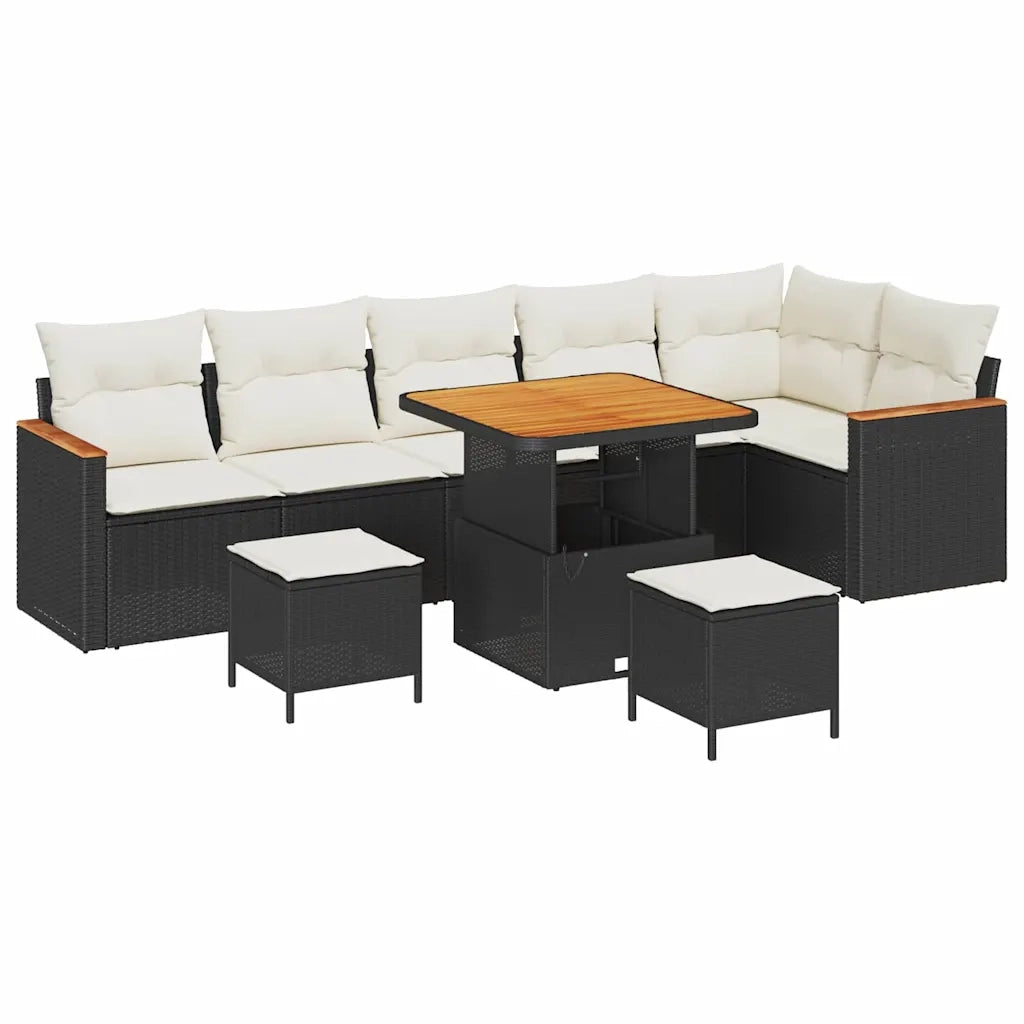 Set Divano da Giardino con cuscino 9 pcs Nero Poly Rattan 3365010