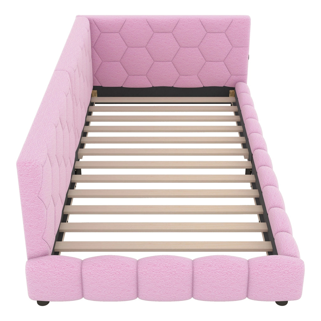 LETTO Daybed 90x200 cm Velluto Rosa con rete a doghe