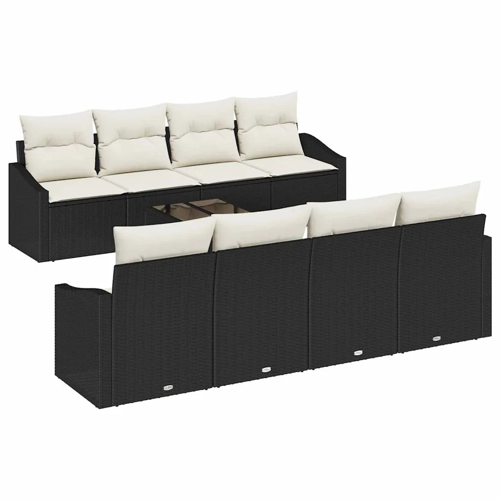 Set di divani con cuscino 9 pcs Nero e Crema polyrattan