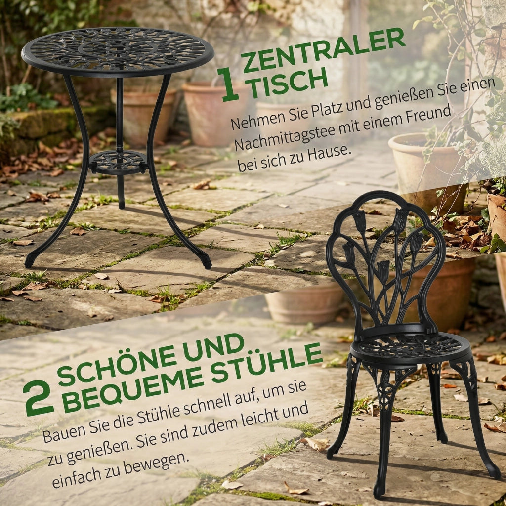 Set Tavolo da Pranzo con 2 Sedie ¨C Xylo ¨C Alluminio Nero per Balcone