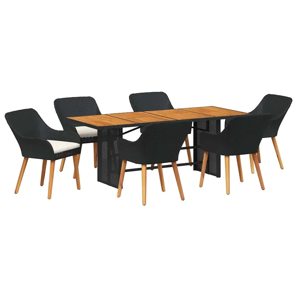 Set da Pranzo per Giardino con cuscino 7 pcs Nero polyrattan