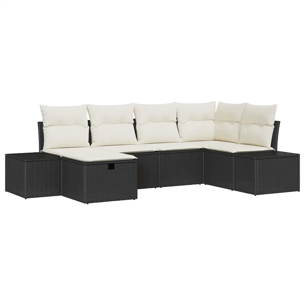 Set Divano da Giardino con cuscino 6 pcs Nero polyrattan
