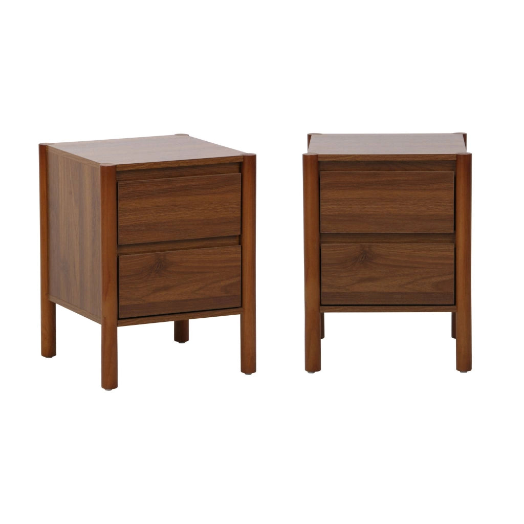 Set 2 comodini decoro legno 2 cassetti , noce