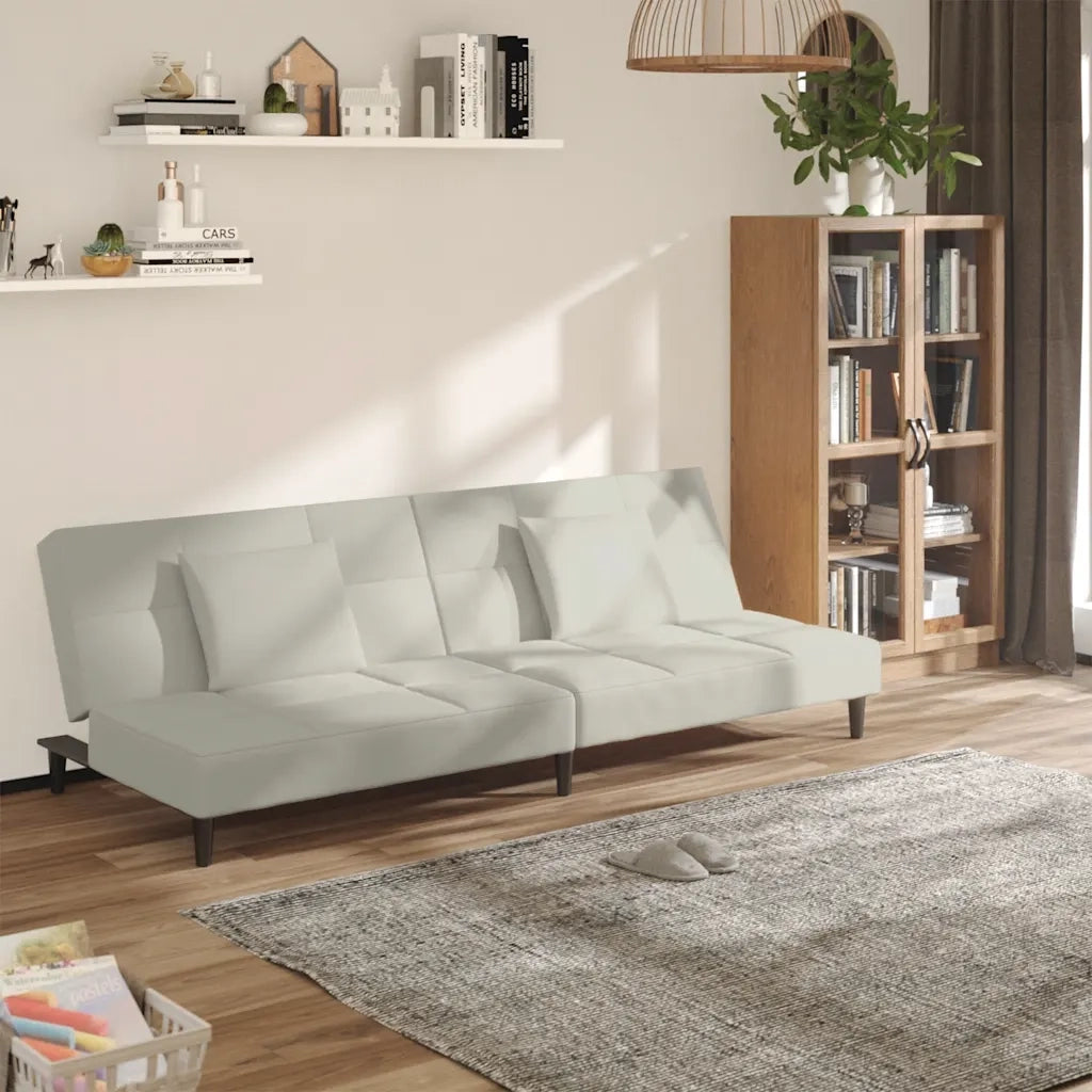 Divano Letto a 2 Posti con 2 Cuscini-Sofa Letto 2 Posti-Daybed Crema in Velluto 915868