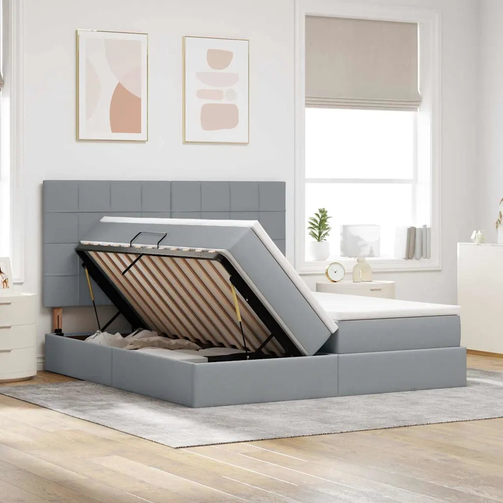 Letto con testiera Grigio chiaro 200 x 200 cm Tessuto