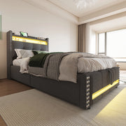 Letto imbottito 90x200 cm con LED; USB e contenitore