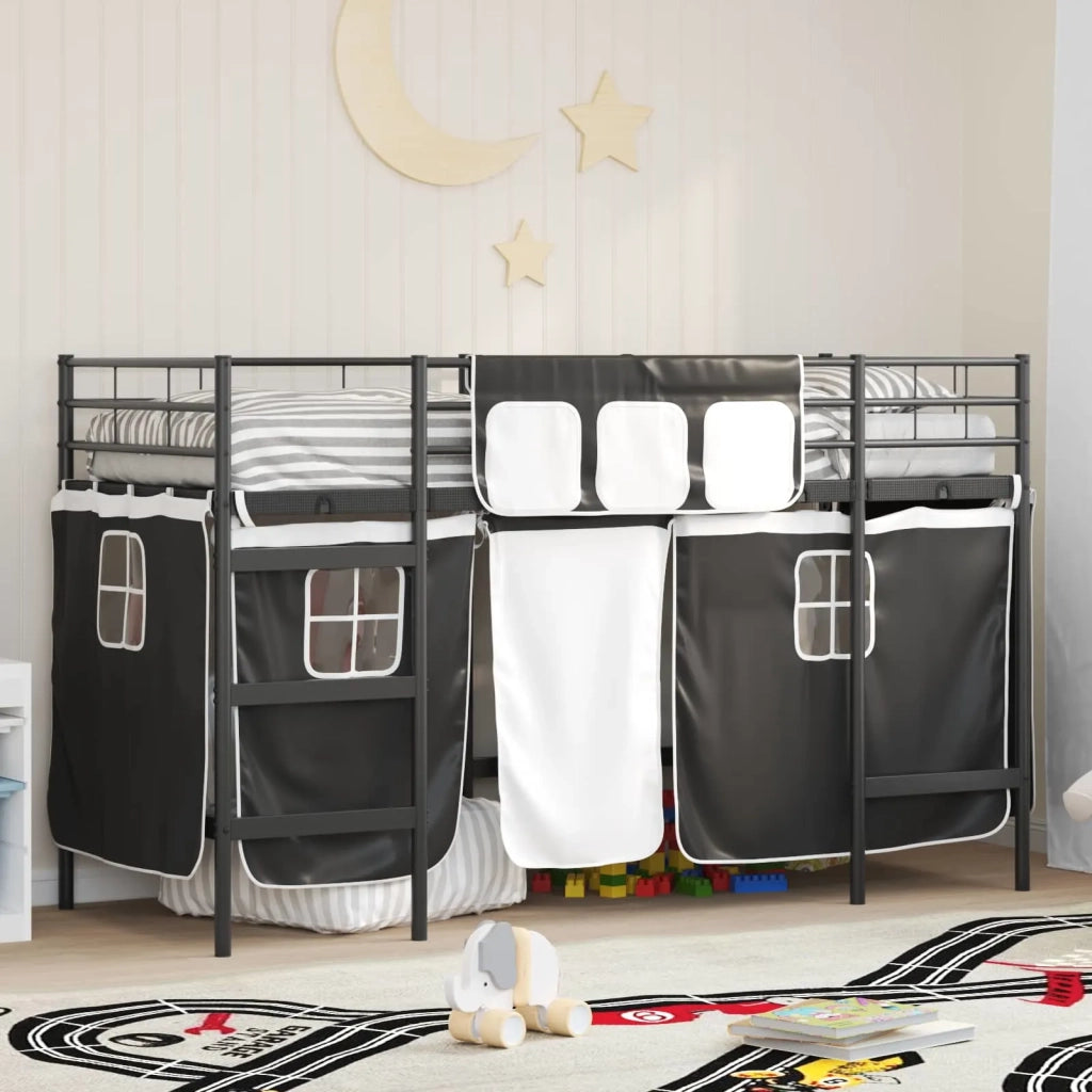 Struttura del Letto Loft per Bambini con Tendine-Giroletto per bambini Nero 307672