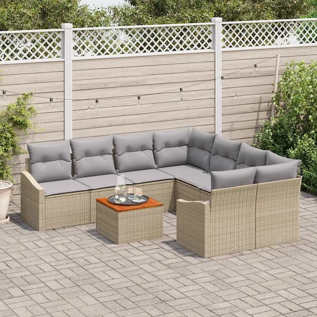 Set Divano da Giardino 9 pcs Beige e Grigio Chiaro polyrattan