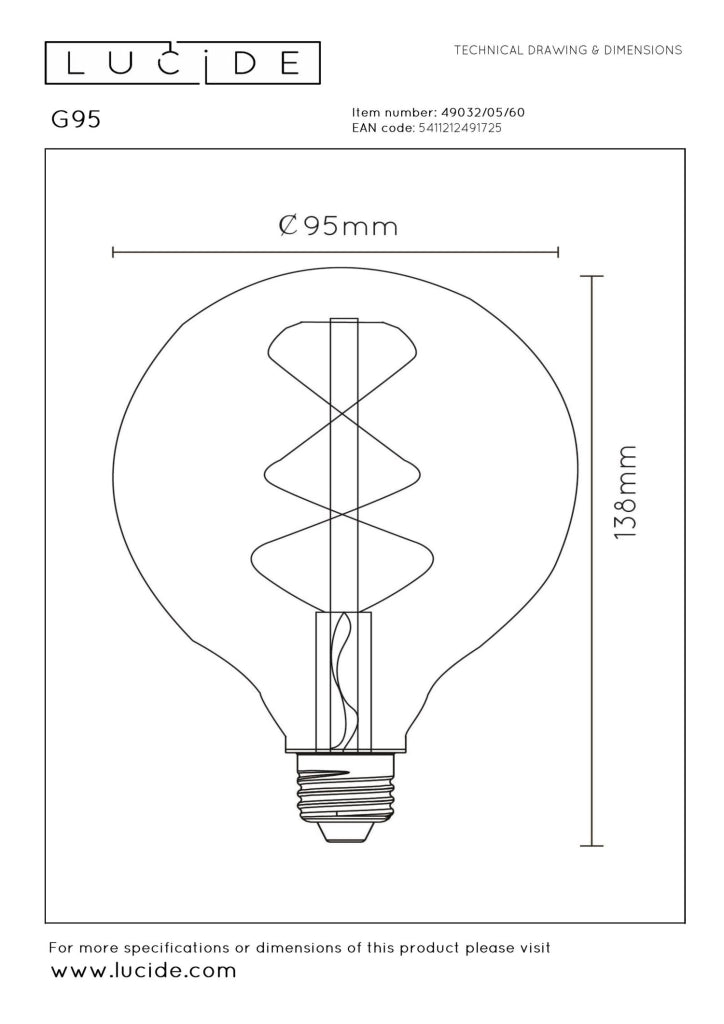 Lampadina LED filamento sfera E27 5W 2700K Lucide