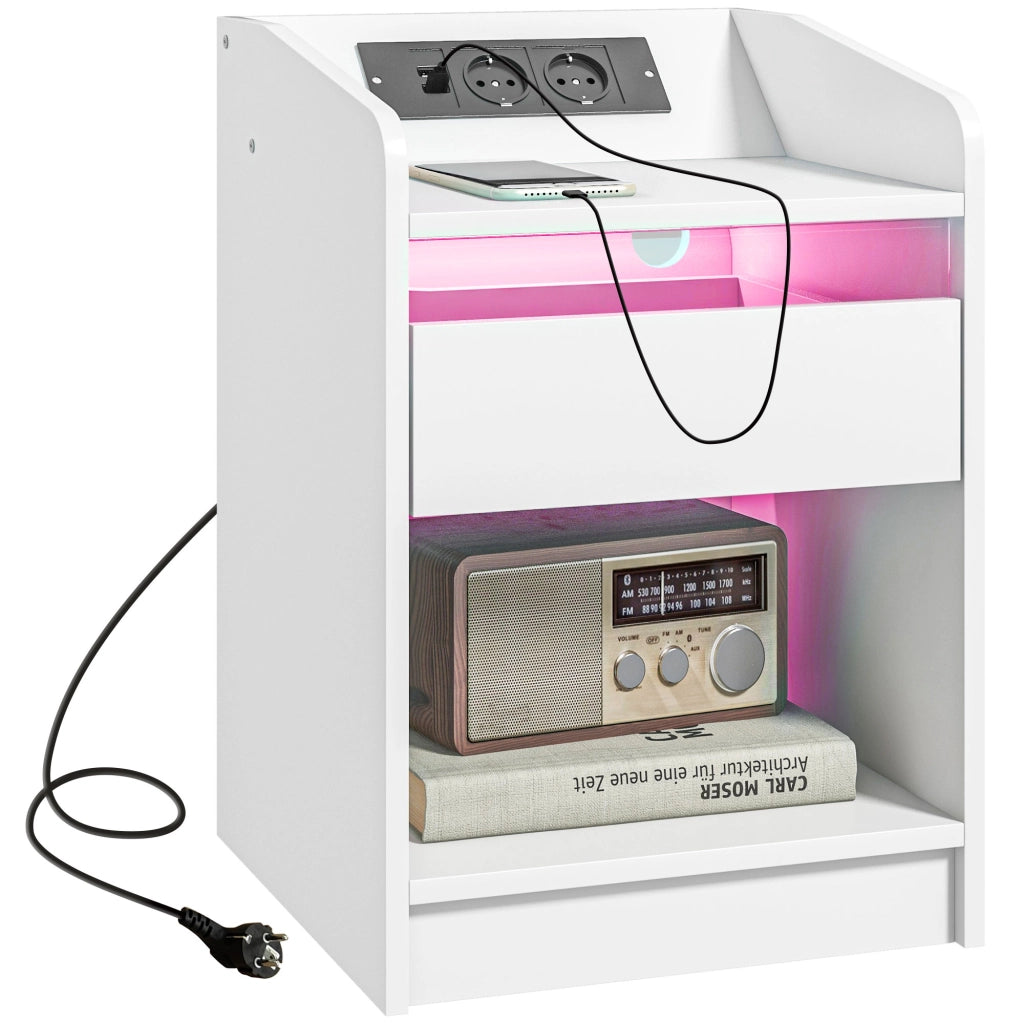 Comodino con LED e USB ¨C Xylo ¨C Bianco 40x40x58cm