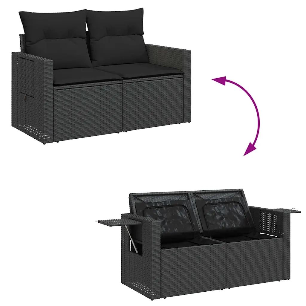 Set Divano da Giardino 6 pz con Cuscini Nero Polyrattan Acacia 3328021
