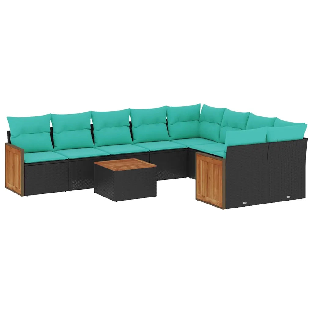 Set Divani da Giardino 10 pz con Cuscini Nero in Polyrattan 3227989