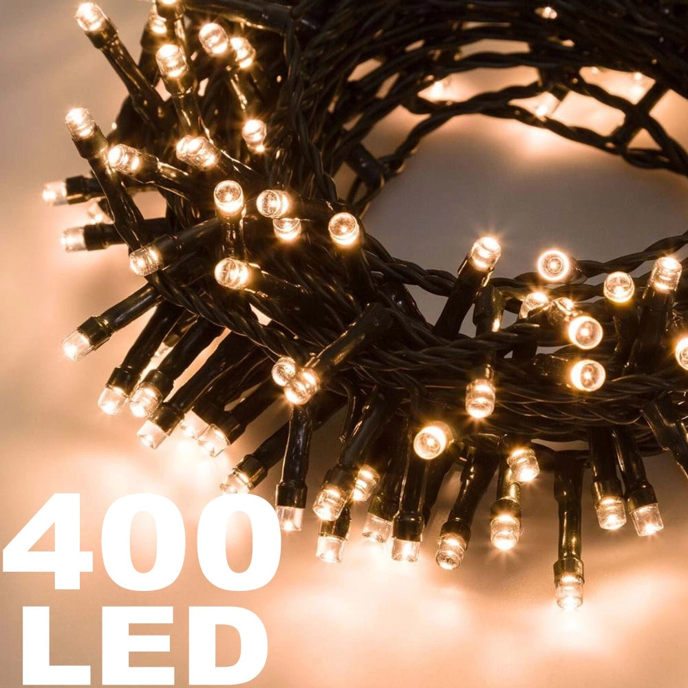 Trade Shop - Catena Luminosa 400 Luci Led Lucciole Bianco Caldo Controller 8 Funzioni Interno -