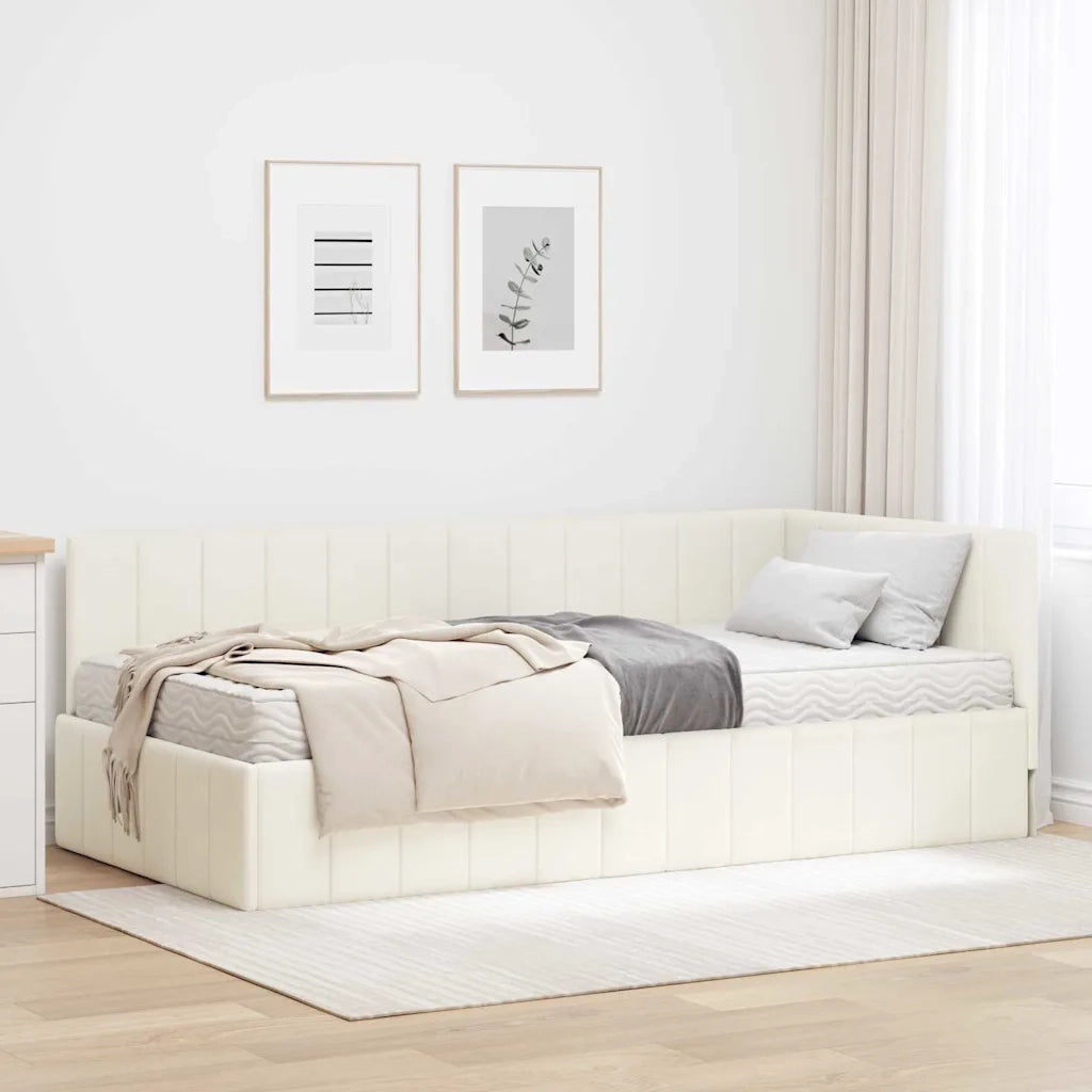 Struttura Letto Angolare con Materasso 2 pcs Crema Velluto 3393865