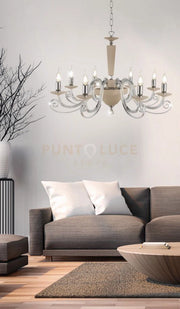 LAMPADARIO CHERUBINI 8 LUCI TORTORA E CROMO ATTACCO E14 D.90CM