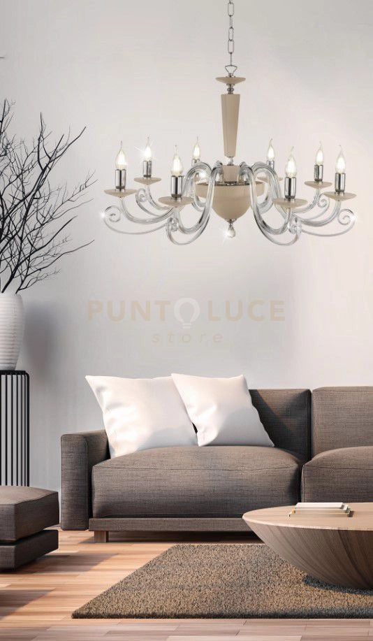 LAMPADARIO CHERUBINI 8 LUCI TORTORA E CROMO ATTACCO E14 D.90CM