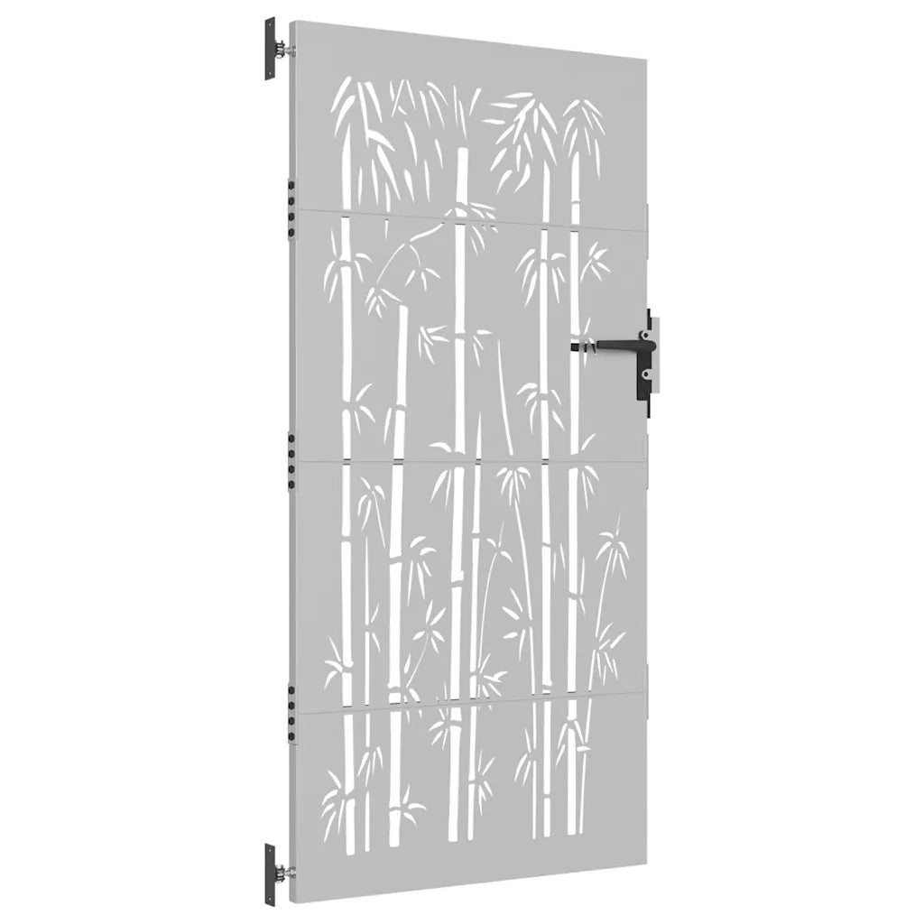 Cancello da giardino 85x200 cm in acciaio corten e design in bambù 153237