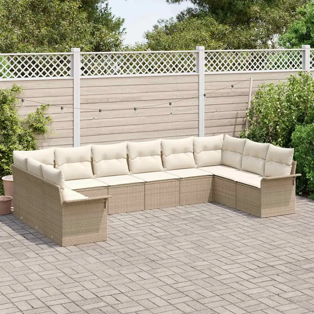 Set Divano da Giardino 10 pcs Beige polyrattan