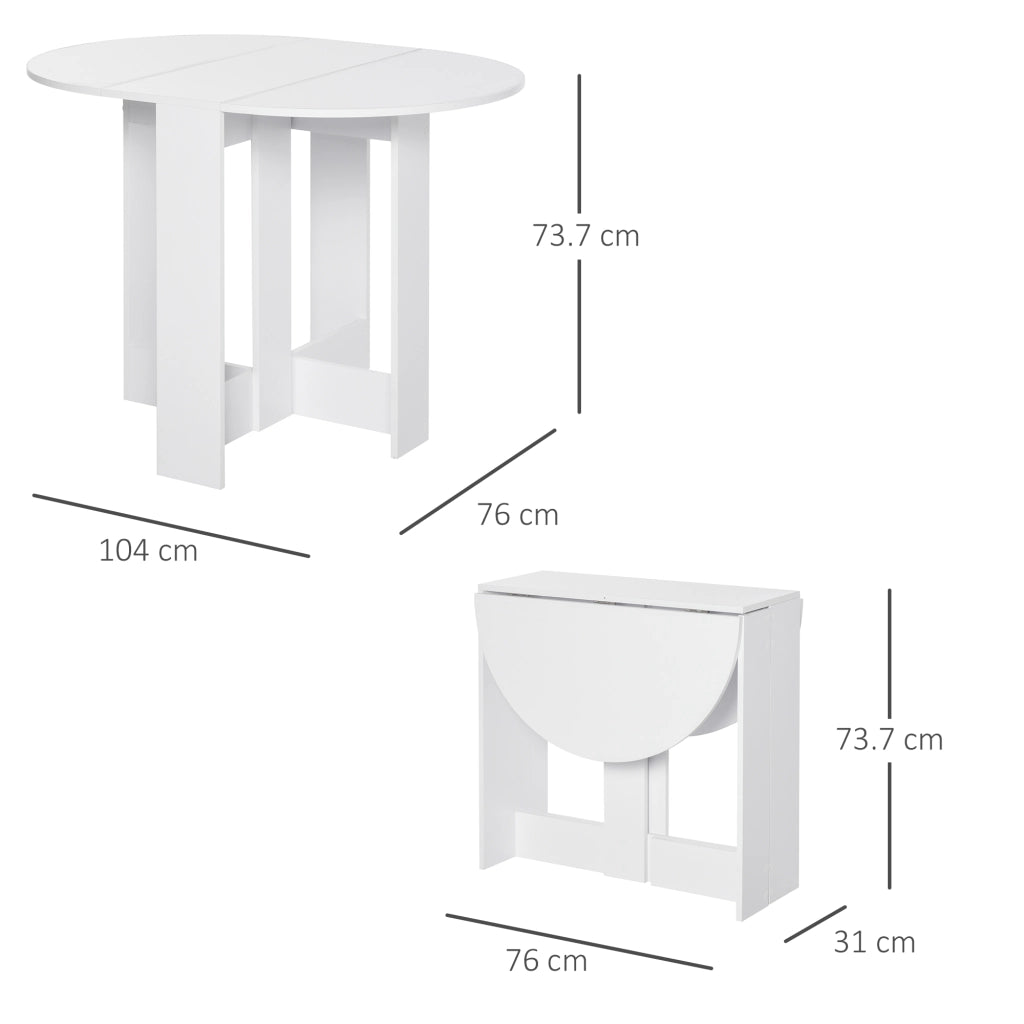 Tavolo Pieghevole da Pranzo a 2 Ribalte, Tavolo da Pranzo Allungabile in Legno Salvaspazio per Cucina e Soggiorno, 104x76x73.7 cm, Bianco