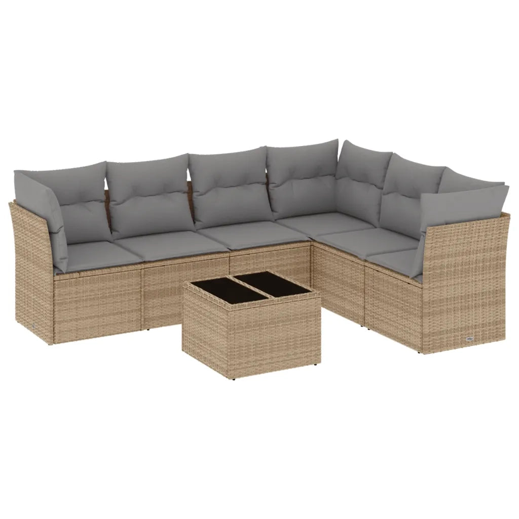 Set Divani da Giardino 7 pz con Cuscini Beige in Polyrattan 3249528