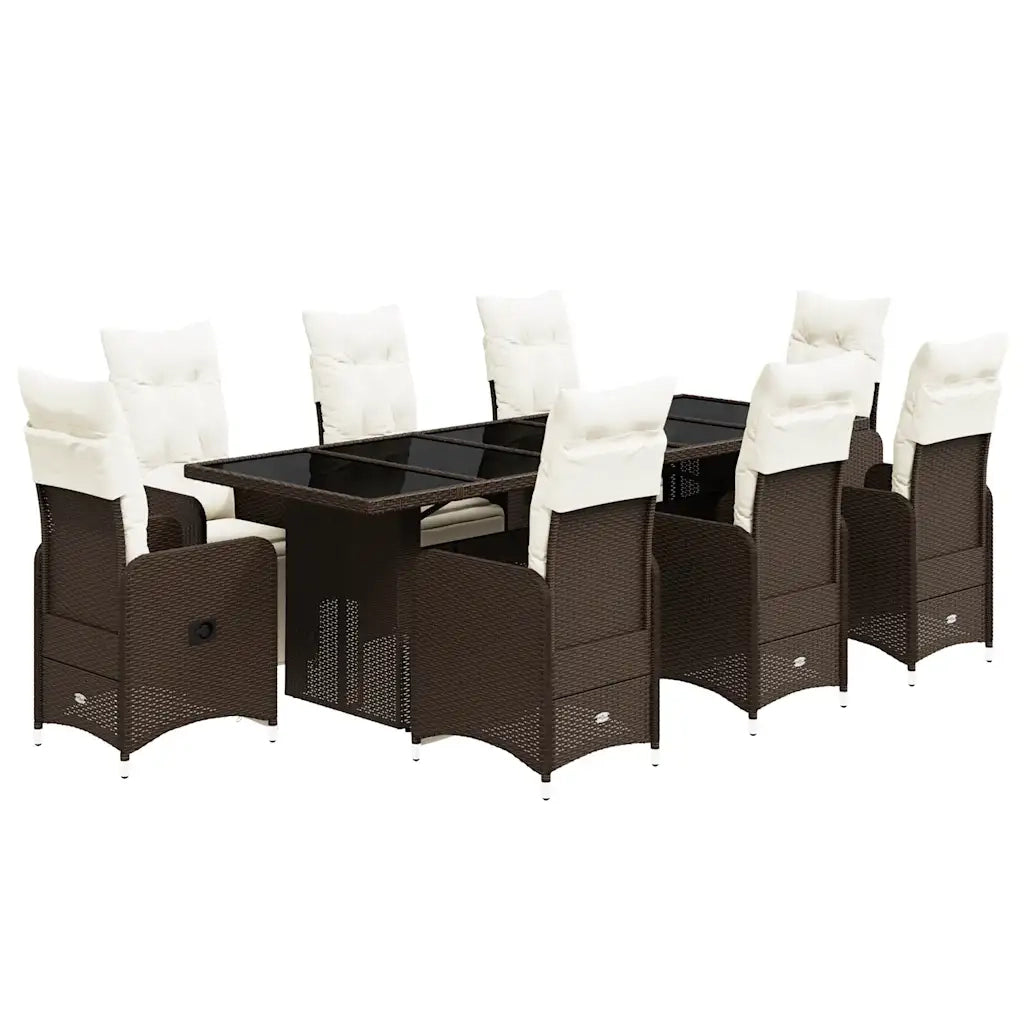 Set Bistrò da Giardino 9 pz con Cuscini in Polyrattan Marrone 3277297