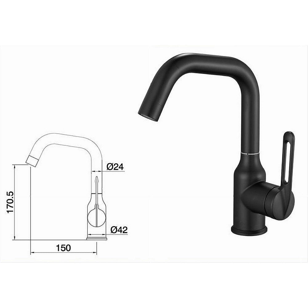 Trade Shop - Rubinetto Da Cucina Monocomando Miscelatore Girevole Lavello Nero Satinato 87258 -