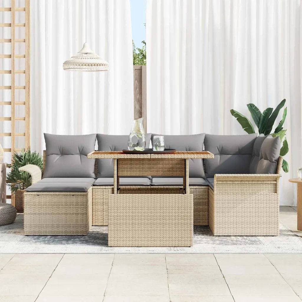 Set Divano da Giardino 7 pcs Beige Poly Rattan