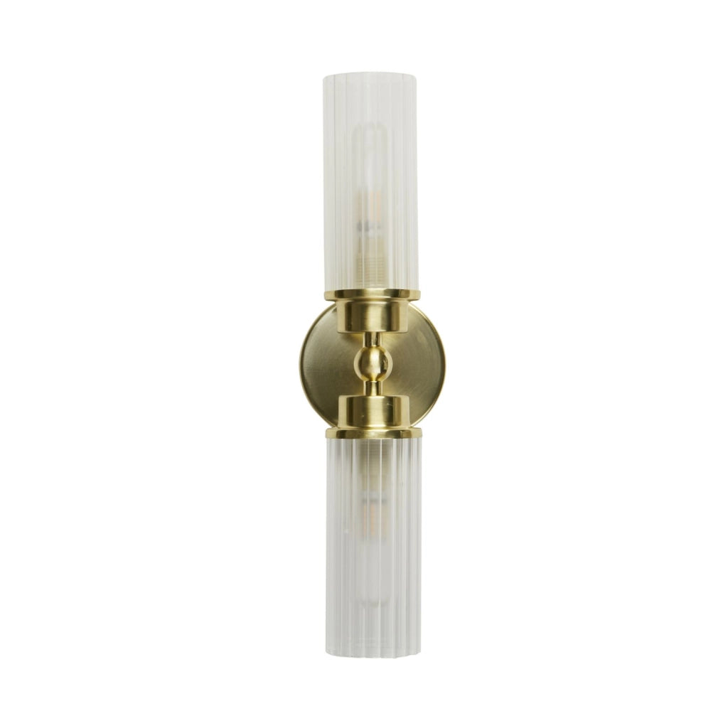 Applique Imperial 2Lt, metallo ottone satinato e vetro trasparente a coste