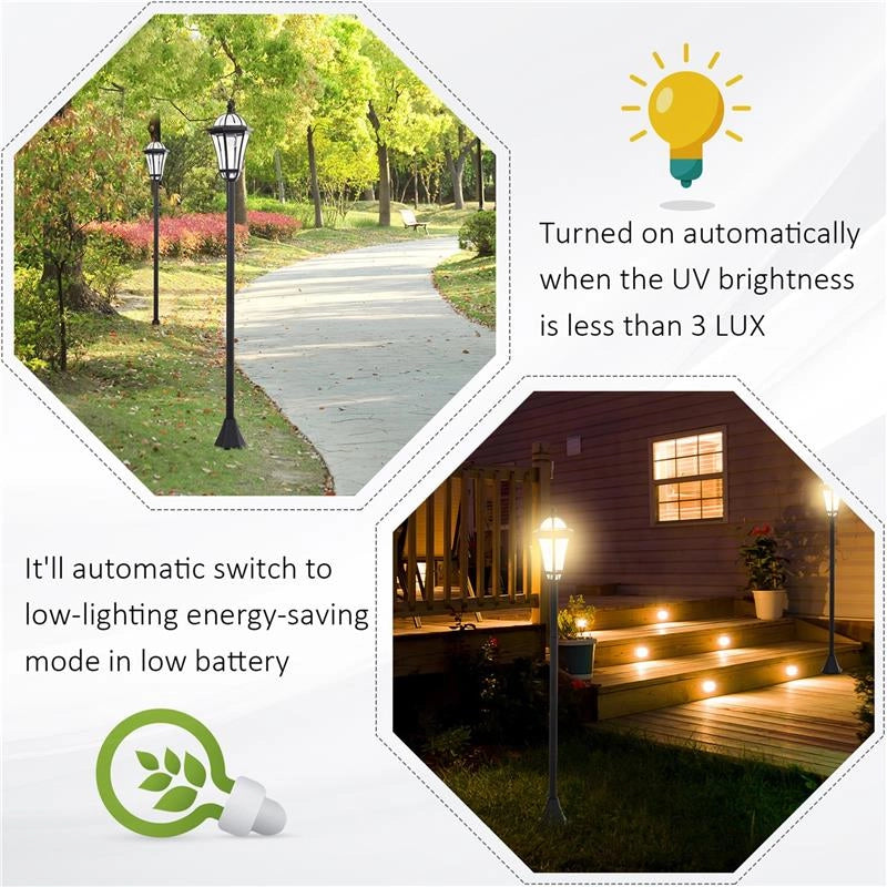 SET 2 LAMPIONI SOLARI PER GIARDINO CON 2 LED E ACCENSIONE AUTOMATICA, NERO