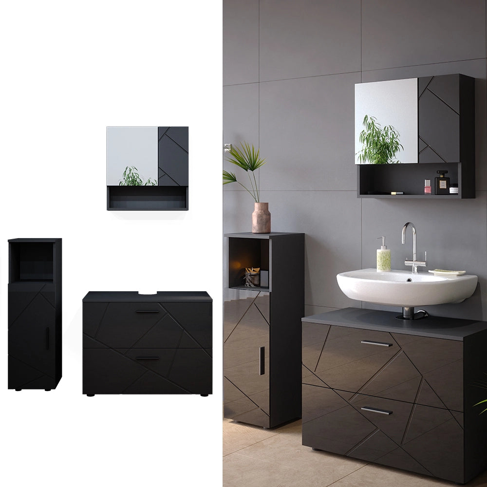 Vicco Set mobili bagno Antracite lucido 3 parti, con mobile midi