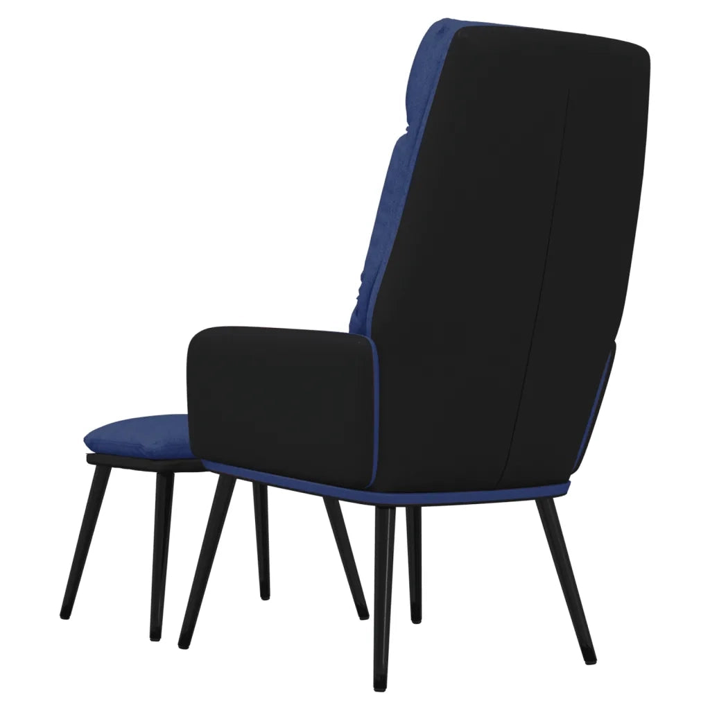 Poltrona Relax con Sgabello Blu in Tessuto e Similpelle 3097510