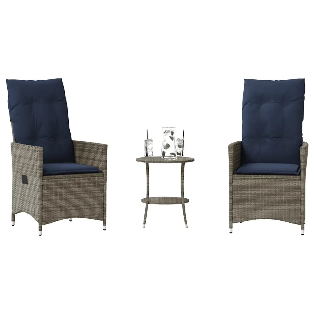 Set da Bistrot 3 pz con Cuscini Grigio in Polyrattan 365656