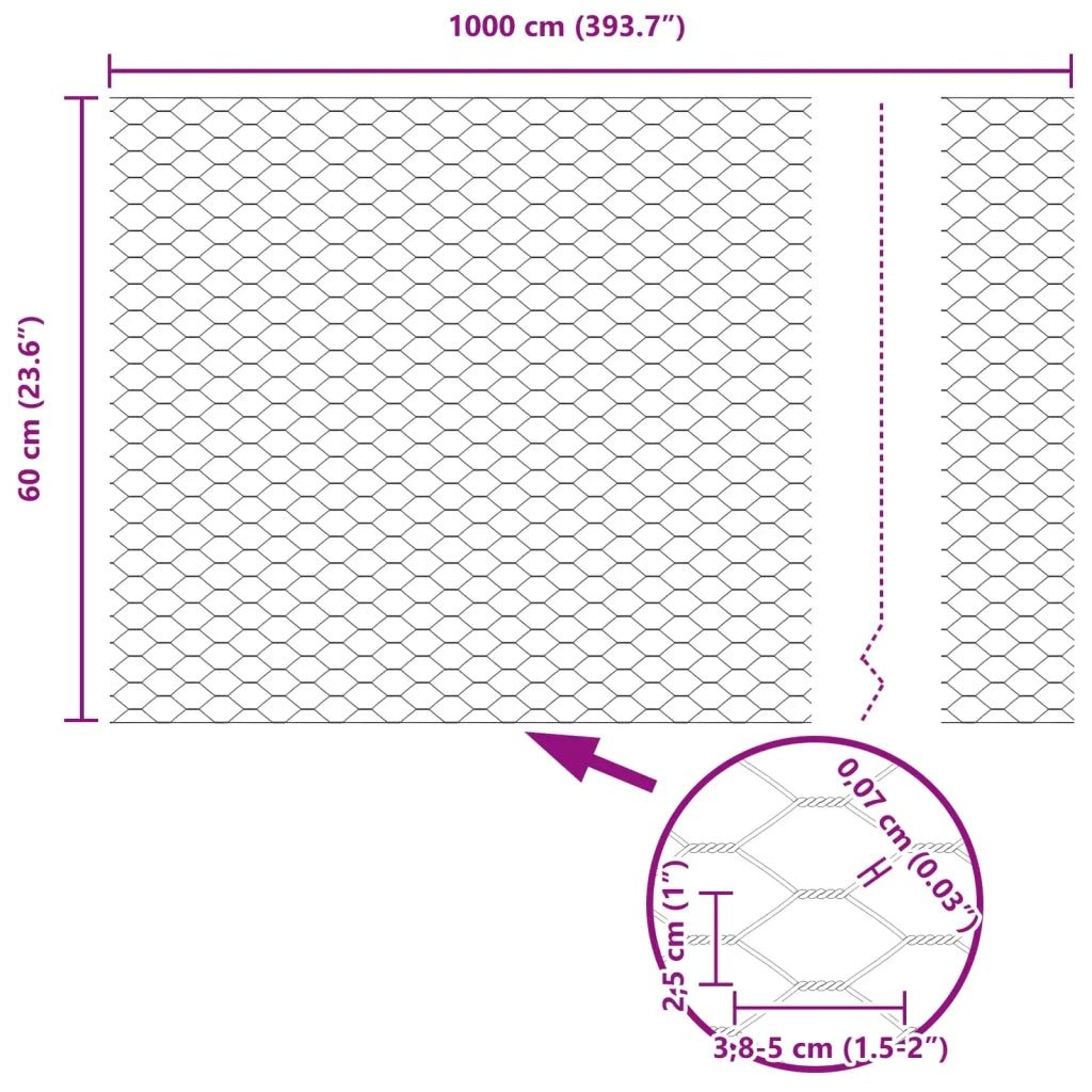 Recinzione Esagonale Verde 0,6 x 10 m PVC 42005338