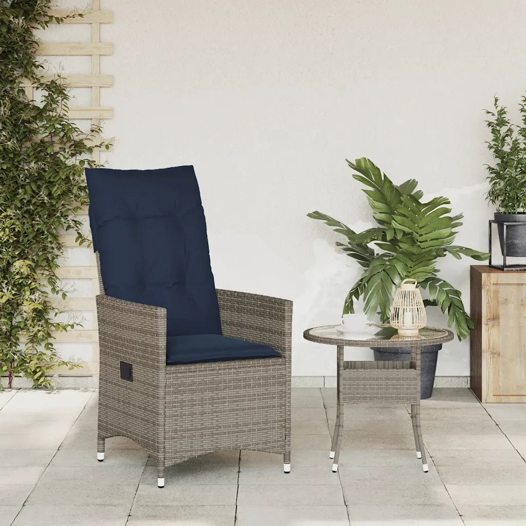 Sedia da giardino reclinabile con cuscini grigia in polyrattan 365642