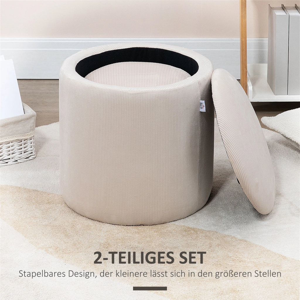 Pouf con Contenitore Set 2 Pezzi ¨C Xylo ¨C Velluto Crema 40x40x41cm