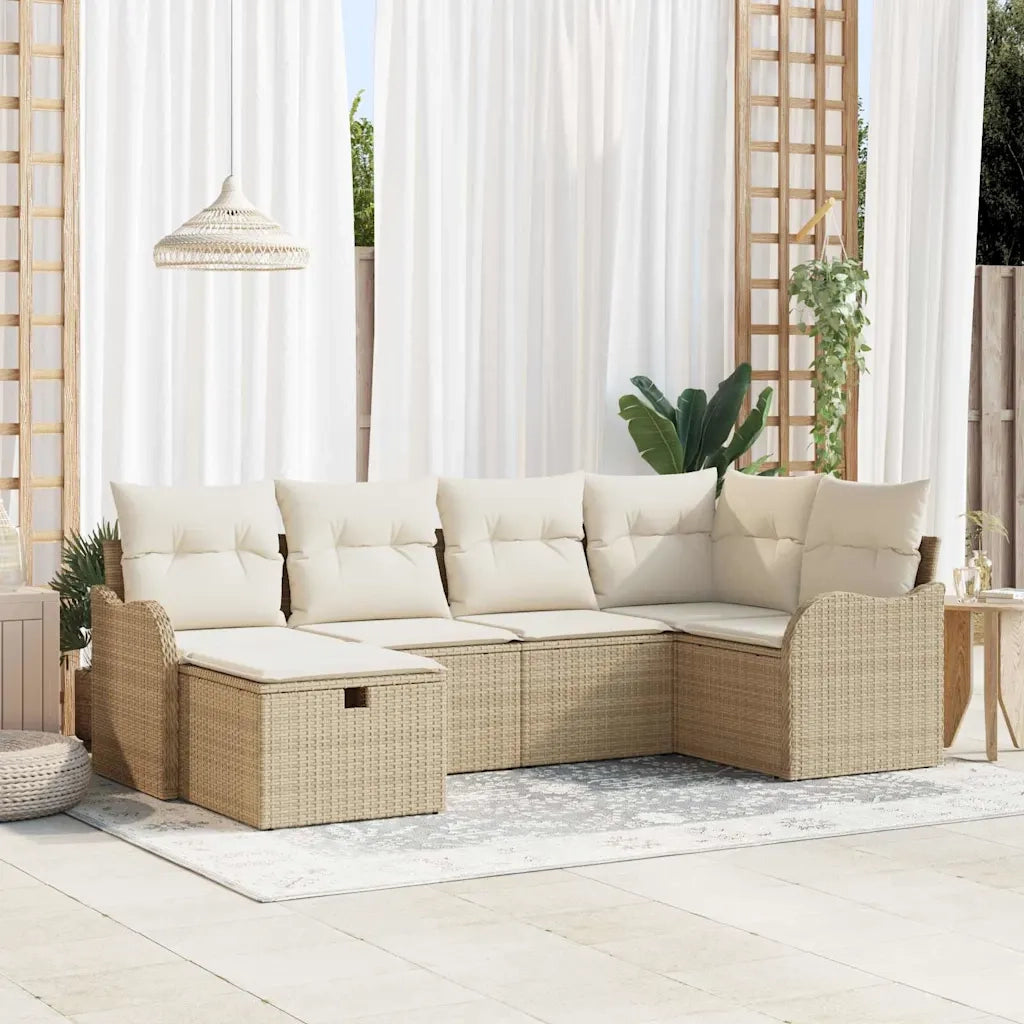 Set Divano da Giardino con cuscino 6 pcs Beige Poly Rattan