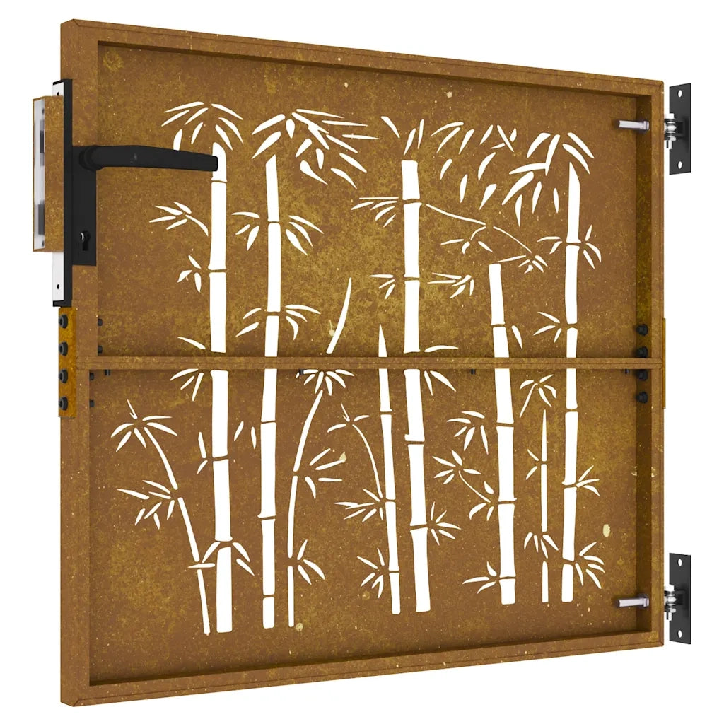 Cancello da giardino 85x75 cm in acciaio Corten e design in bambù 153232