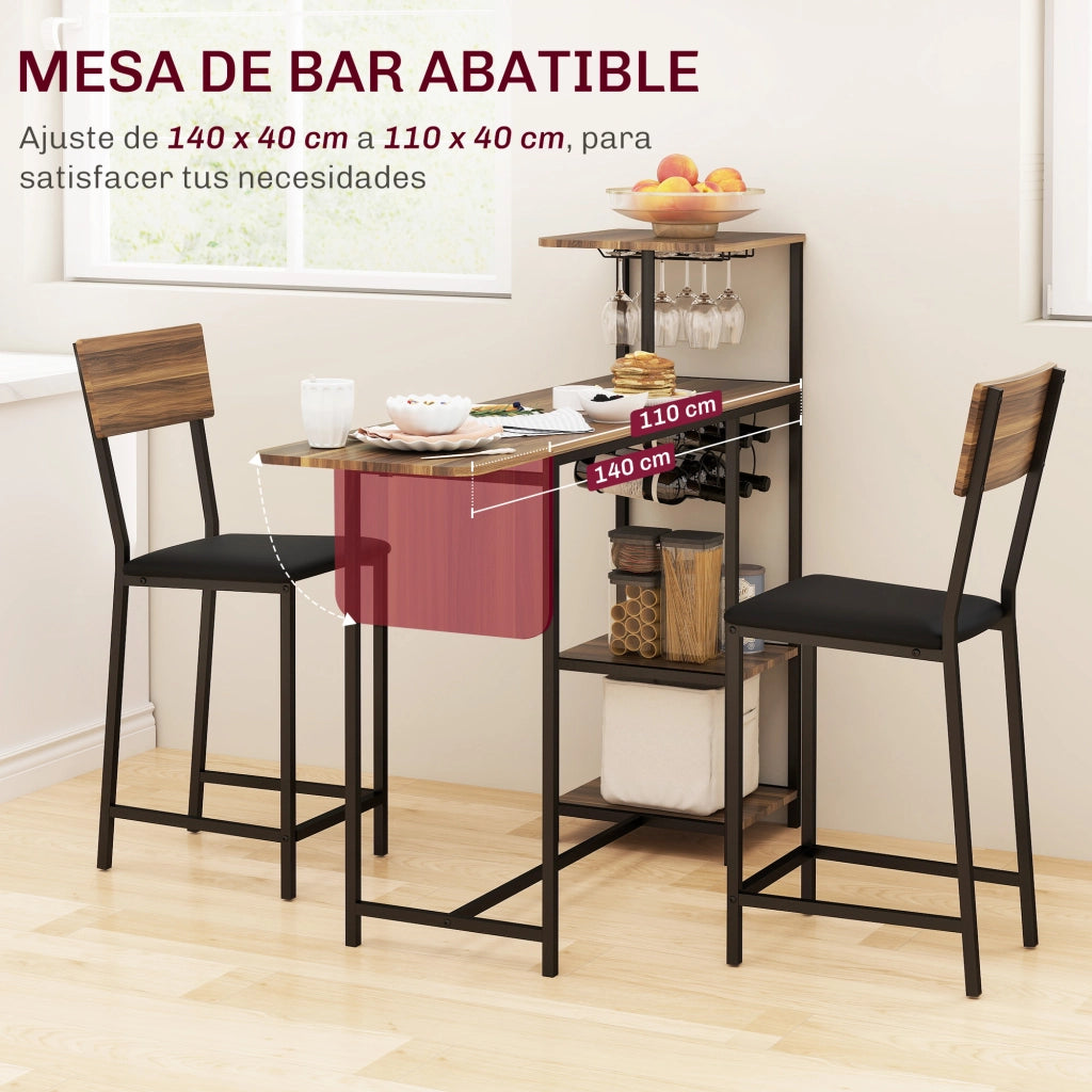 Tavolo da bar con laterali abatibili e 2 sgabelli ¨C zephmum ¨C marrone e nero