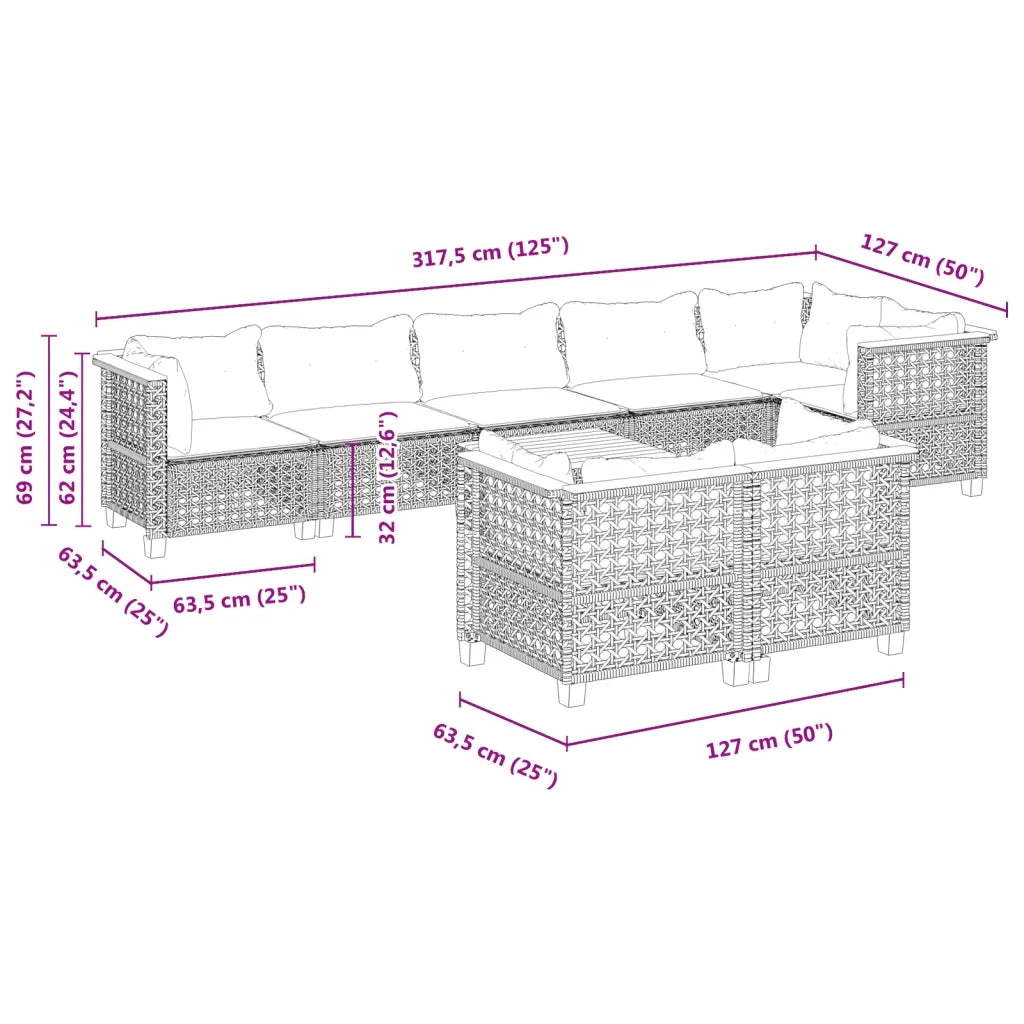 Set Divano da Giardino 9 pz con Cuscini Grigio in Polyrattan 3261897