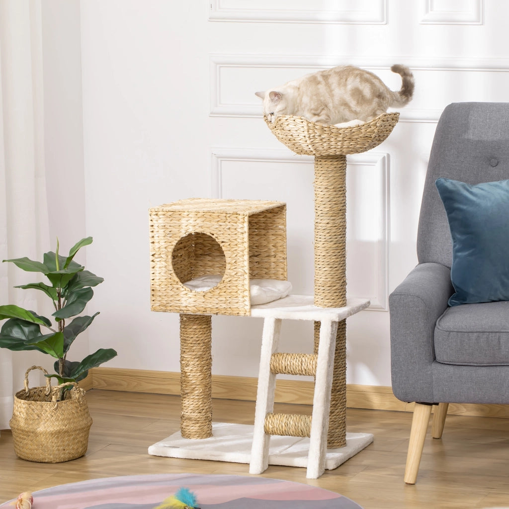 Albero per gatti con cuscini e scala ¨C zephmum ¨C grigio 100.5 cm