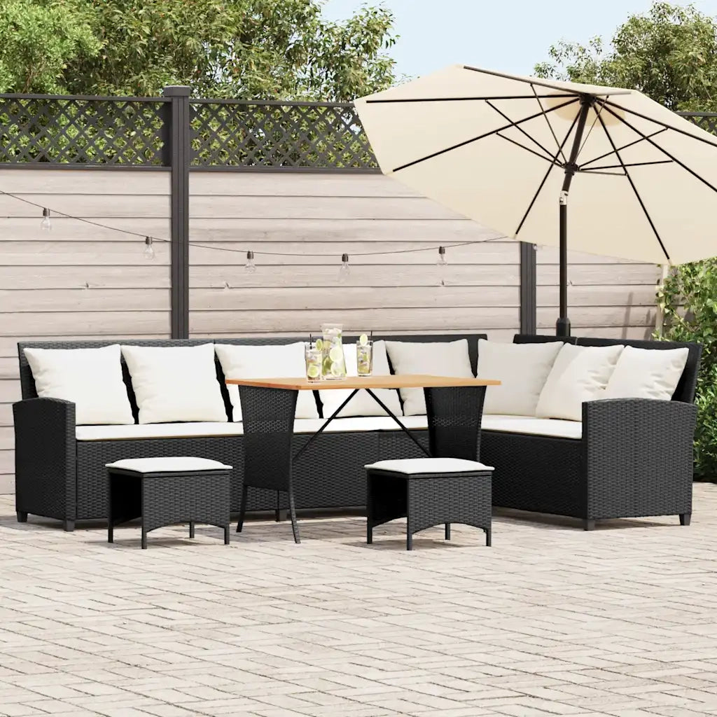 Set Divani da Giardino 4 pz con Cuscini Forma L Polyrattan Nero