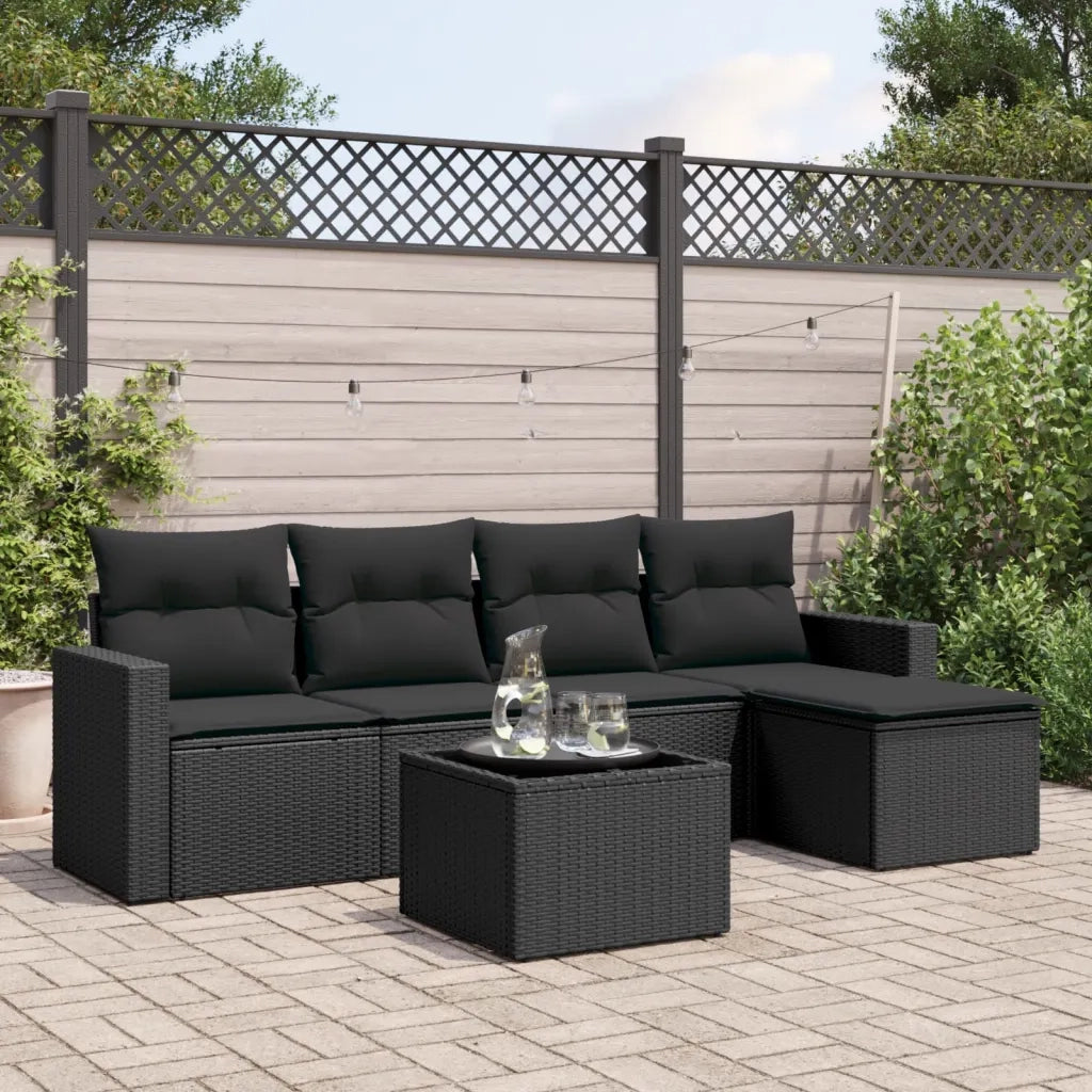 Set Divano da Giardino 6 pz con Cuscini Nero in Polyrattan 3218885