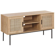 Mobile TV a 2 Ante in Rattan e Gambe in Metallo 120 x 63 cm Legno Chiaro