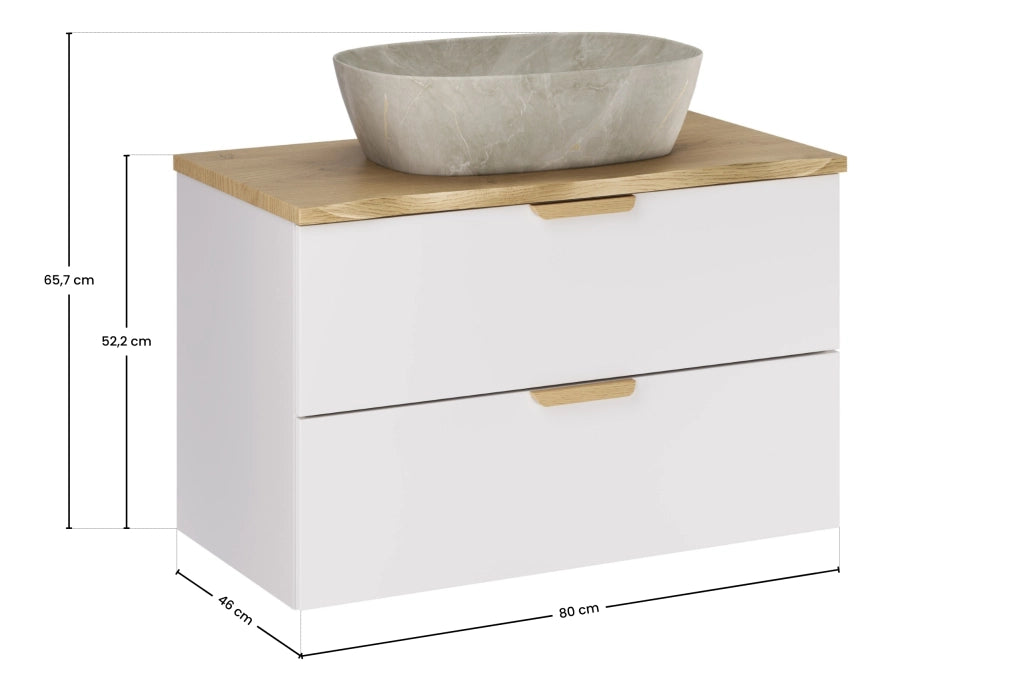 Set mobili bagno 80 cm con piano e lavabo da appoggio Anna Aster White 80 cm