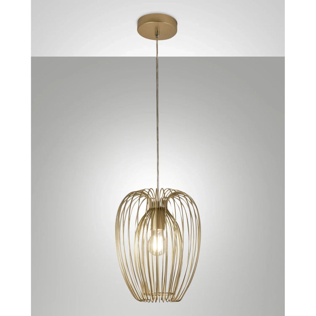 Lampada Sospensione Oro Opaco Fabas Collezione CAMP Design Moderno 1 Luce