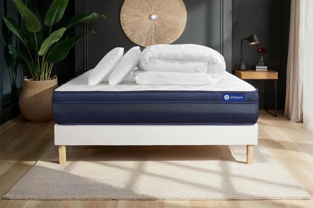 Pacchetto letto completo - Materasso 200x200cm + Box spring con doghe (kit) + 2 cuscini + Piumino - Actimemo Tech