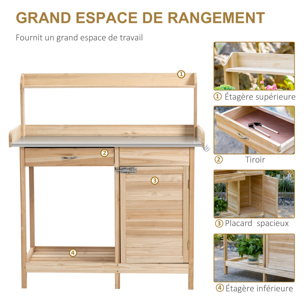 Tavolo da giardino in legno con 2 ripiani, cassetto e armadietto ¨C Minimal ¨C 90x60x80 cm