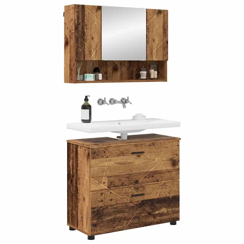 Set di mobili per il bagno con cassetto 2 pcs Legno vecchio 3393021